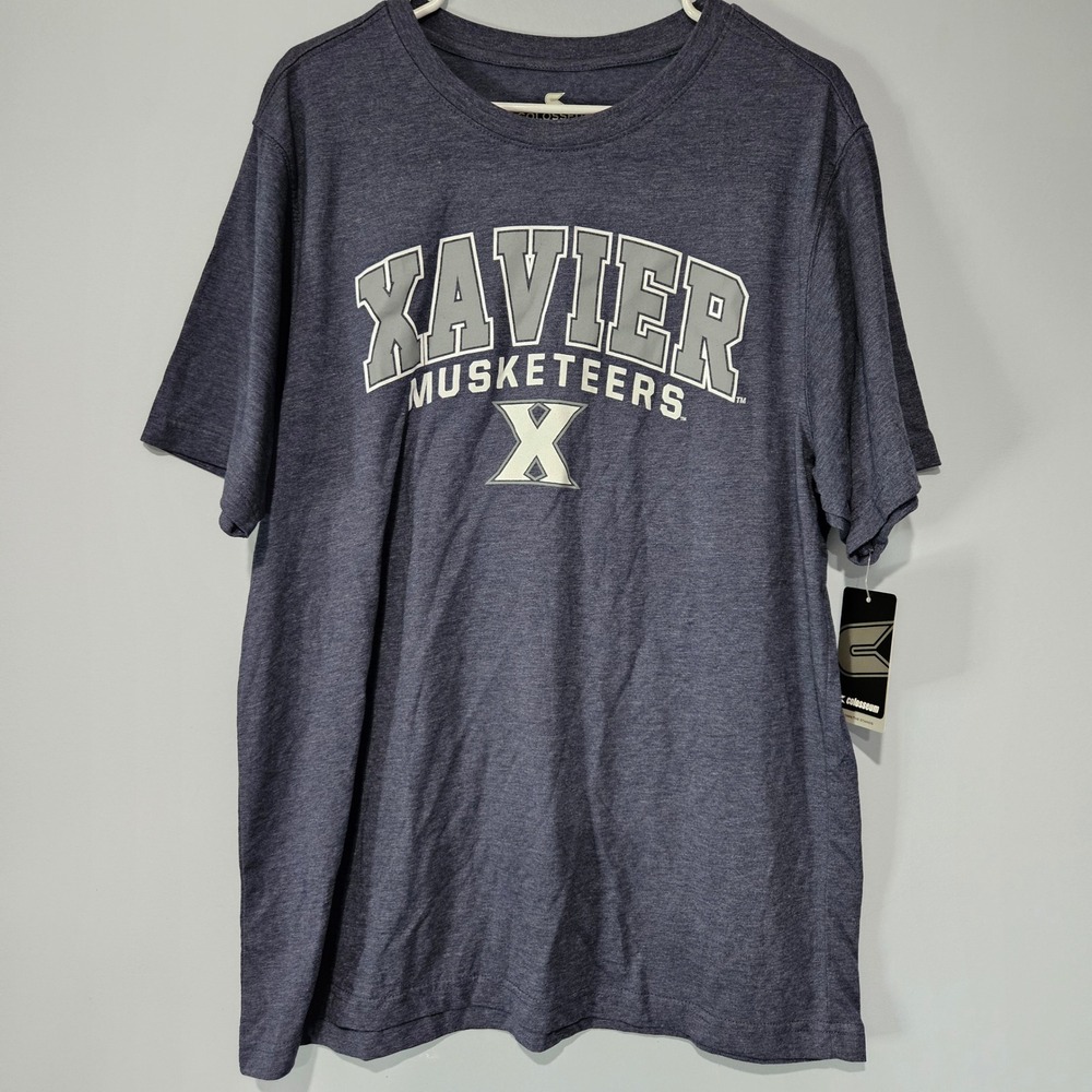 NEW Colosseum Xavier Musketeers Mens XL Heather Navy Blue Graphic T-Shirt